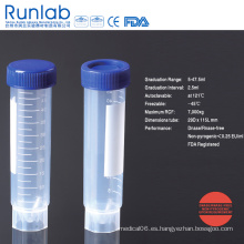 Tubo de centrífuga independiente de 50 ml aprobado por la FDA y la CE con graduación impresa en paquete de bolsa pelable